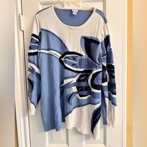 Chico's Blue and Cream long sleeve scoop neck sweater Top